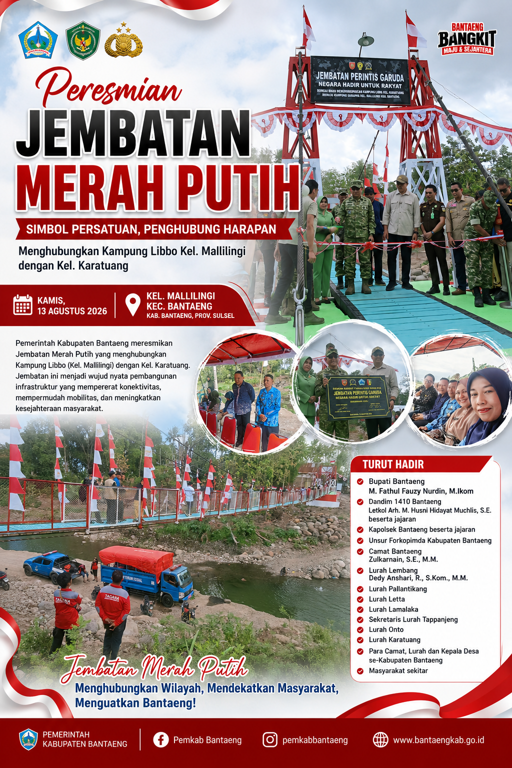 Jembatan Merah Putih Diresmikan, Hubungkan Kampung Libbo dan Karatuang